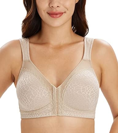 Lemorosy Full Coverage Front Closure Posture Bra Wirefree Unpadded Back Support Bra(Toffee, 40DD)