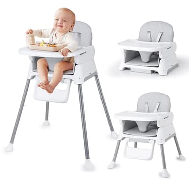 Bellababy 3 in 1 Baby High Chair, Convertible Baby High Chair Adjustable for Babies and Toddlers, Stable/Compact/Light Weight/Portable/Easy to Clean