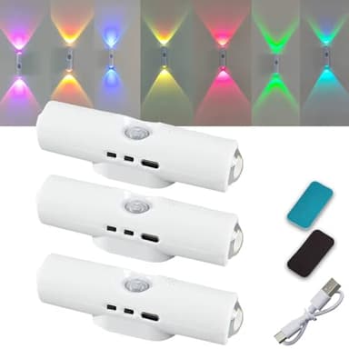 3Pack Rechargeable Smart LED Motion Sensor Ambient Light, Punch Free Smart Sensor Magnetic Rechargeable LED Lights with 7 Colors Changing, for Stairs, Wardrobe, Cabinet (7 Colors,White)