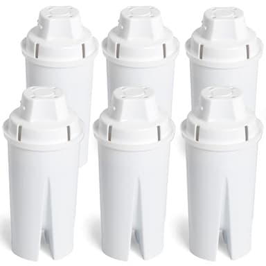 Amazon Basics Replacement Water Filters for Pitchers, Compatible with Brita Water Pitchers & Drinking Water Filter Systems, BPA-Free, WQA & NSF Certified, Made in Europe, 1 Year Filter Supply, 6-Pack
