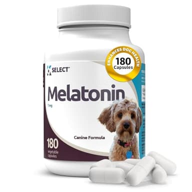 K9 Select Melatonin for Dogs - Calming Aid Tasty Dog Supplement - Helps Overall Health with Quiet Moments and Composure - Reduce Stress Calming Treats for Small Dogs - 1 mg, 180 Vegetable Capsules