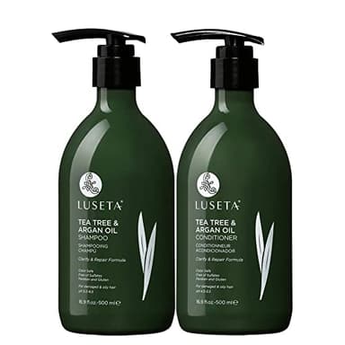 Luseta Tea Tree Shampoo and conditioner Set with Argan Oil for Oily Hair, Sulfate Paraben Free for Men and Women 2x16.9oz