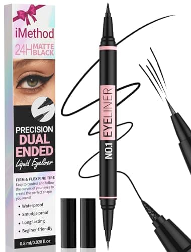 iMethod Liquid Eyeliner - Waterproof Eyeliner 2-in-1 Dual-Ended Eye Liner with Precise Brush-Tip and Thick Tip, Black Liquid Liner Pen, Matte Finish, Long Lasting, Smudge-proof, Transfer-proof, Black