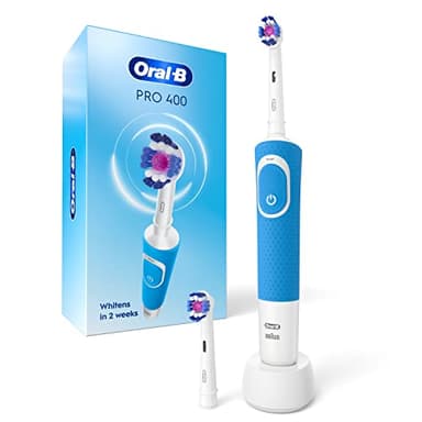 Oral-B Pro 400 3D White Vitality Electric Toothbrush with (2) Brush Heads, Rechargeable, Blue