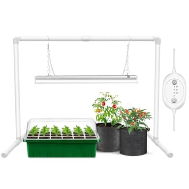Wolezek Grow Lights for Seed Starting with 6/9/12H Timer, 2ft T5 144 LEDs Full Spectrum Grow Light Seedling with Stand for Indoor Plants, 32W High Output Seed Starter Light Kit, Height Adjustable