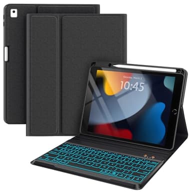 Keyboard Case for iPad 9th/8th/7th Generation 10.2 Inch, Pro 10.5-inch Case with Keyboard, Air 3 2019, 7 Color Backlit Removable Bluetooth Wireless Keyboard Folio Case