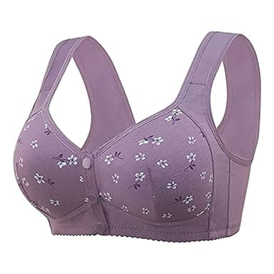 Daisy Bra for Older Women Front Snap Comfortable Daisy Bras for Seniors Front Closure for Everyday for Elderly Women, Purple, Large