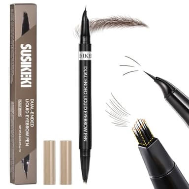 Dual-Ended Microblading Eyebrow Pencil for Women, 2 in 1 Liquid Eyebrow Pencil with Curved Tip and 4D Brow-Fection Microblading Pen, Shaped Fill HairLike Waterproof Lasting Eyebrows (03 Dark Brown)