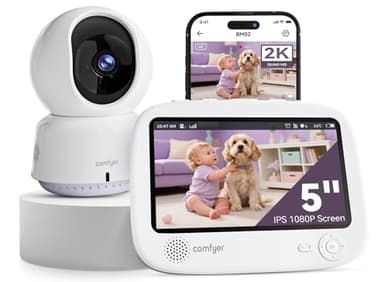 2K comfyer Smart WiFi Baby Monitor - 5" 1080P Split Screen, Phone APP & Monitor Control, Motion Alerts, Auto Tracking, Motion & Sound Detection, HD Night Vision, 5050mAh Battery, 2-Way Talk