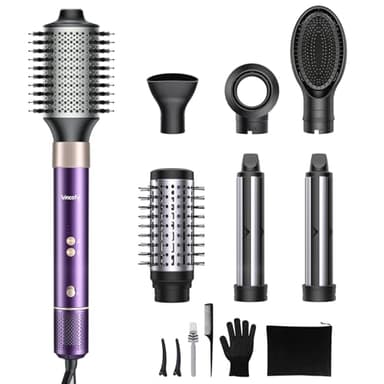 Vincofy 7-in-1 Hair Dryer Brush and 1500W Hair Styler Set – Fast Drying, Curling, Straightening & Volumizing – Hot Air Styling Tool with No Heat Damage – for All Hair Types – Purple