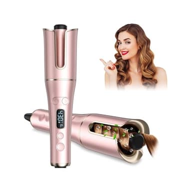 Automatic Curling Iron, Auto Hair Curler Wand with Large Rotating Barrel & 4 Temps & 3 Timers, Large Display Curling Iron Wand with Dual Voltage, Auto Shut-Off, Fast Heating for Hair Styling