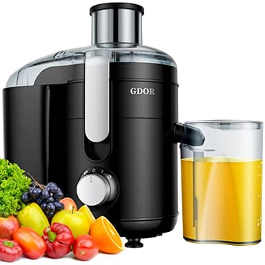 GDOR Juicer Machine, Electric Centrifugal Juicer with Titanium Enhanced Cut Disc, Dual Speeds with 2.5" Feed Chute, for Fruits and Veggies, Anti-Drip, Includes Cleaning Brush, BPA-Free Black 2.0