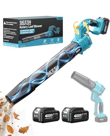 SeeSii Leaf Blower Cordless,Electric Leaf Blower with 2*4.0Ah Batteries and Charger,5 Speed Mode 180° Rotated Outdoor Blower for Lawn Care and Leaves Cleaning,Lightweight for Yard,Patio,Garden,Grass