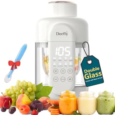 Dorfly Glass Baby Food Maker 12oz Baby Steamer and Blender Glass Reservoir & Glass Bowl No Plastic Food Processor 9 in 1 Puree Maker Dishwasher Safe Food Blender, Timer, Recipe