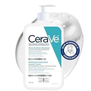 CeraVe Acne Face Wash, 2% Salicylic Acid Cleanser with Purifying Clay & Niacinamide for Oily Skin and Blackheads, Fragrance-Free, Paraben-Free & Non-Comedogenic, 473 mL
