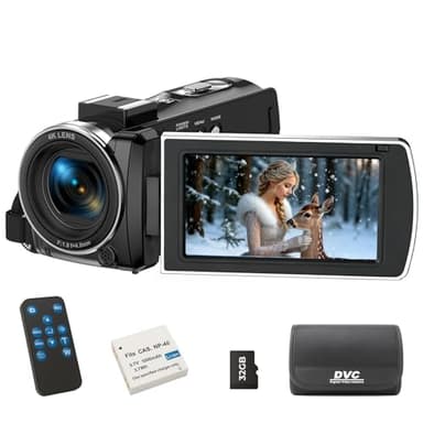 4K UHD Camcorder Video Camera - 64MP YouTube Vlogging Camera with 3" 270° Flip Screen, 18X Digital Zoom Cam Corder, Webcam Mode & Built-in Fill Light | Includes 32GB Card, Remote Control & Battery
