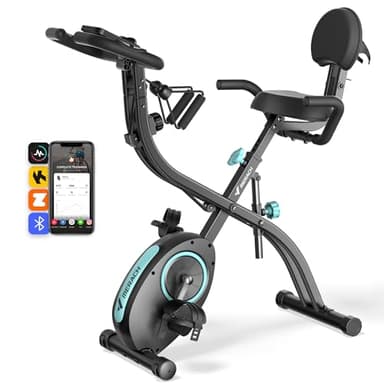 MERACH Foldable Exercise Bike, Foldable Stationary Bikes for Home, 4 in 1 Upright Indoor Cycling Bike with 16-Level Magnetic Resistance, 300LBS Capacity X Bike with Exclusive APP