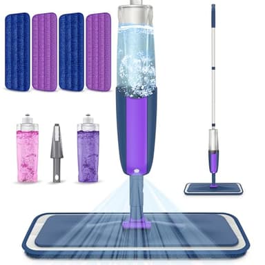 Spray Wet Dry Mops for Floor Cleaning - MEXERRIS Microfiber Hardwood Floor Mop with Spray Dust Dry Flat Mops with 2 Refillable Bottle 4 Pads for Hardwood Laminate Wood Ceramic Vinyl Marble Tile