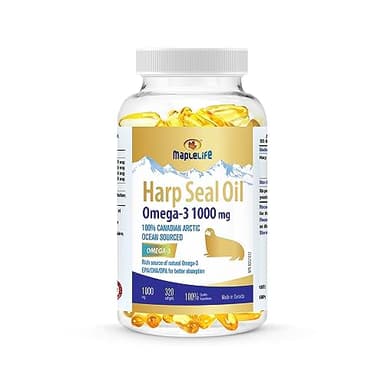 MapleLife Nutrition® – Harp Seal Oil 1000 mg – Rich Source of Natural Omega-3 Fatty Acids – EPA/DHA/DPA for Better Absorption – Boost Brain Power – Maintain Cardiovascular Health – Lower Cholesterol & Triglyceride – Anti-Inflammation – Improve Cognitive Function – 320 Softgels – 2 Softgels 1 or 2 Times Per Day