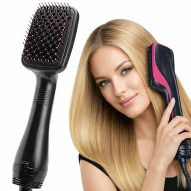 2-in-1 Hair Dryer Brush & Straightener Brush, Ionic Blow Dryer Brush for Women, Hot Air Brush with Paddle Design, Negative Ion Hair Styler for Smooth, Shiny, Frizz-Free Hair, Lightweight & Fast Drying