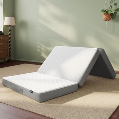 BedStory Foldable Mattress Twin Size, 4 Inch Folding Mattress with Carry Bag, Tri Fold Firm Foam Floor Mattresses with Washable Cover, Single Portable Trifold Mattresses for Sofa, RV, 38" x74"