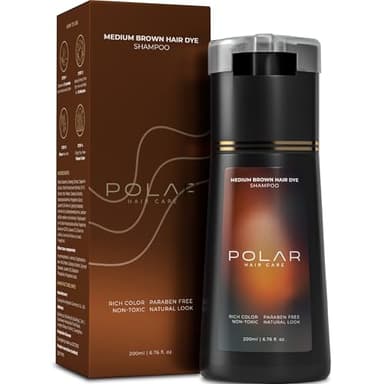 POLAR HAIR CARE Polar Haircare - Hair Dye Shampoo for Gray Hair for Women & Men (Medium Brown) Natural Hair Dye Kit - Semi Permanent Shampoo - Vegan USA 6.76 Fl Oz