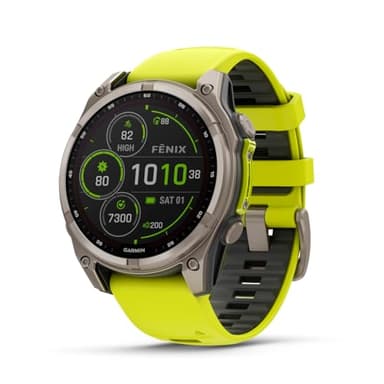 Garmin fēnix 8 – 47 mm, Solar, Sapphire, Premium Multisport GPS Smartwatch, Long-Lasting Battery Life, Dive-Rated, Built-in LED Flashlight, Titanium with Amp Yellow/Graphite Band