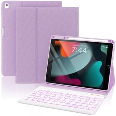 OPAKIT Keyboard Case for iPad 10.2'' 9th/8th/7th Generation, 7-Color Backlit Detachable Bluetooth Keyboard and Pencil Holder, for 2021, 2019, Air 3rd, Pro 10.5'', Purple