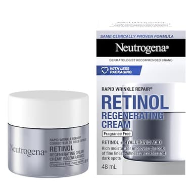 Neutrogena Anti Aging Retinol Face Cream with Hyaluronic Acid, Rapid Wrinkle Repair Regenerating Moisturizer, Fragrance Free, Paraben Free, Oil Free, 48mL