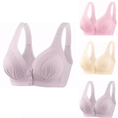 3PC Daisy Bra for Seniors Charm Front Snap Closure Bras Women Comfortable Wireless Lace Push Up Everyday Sports