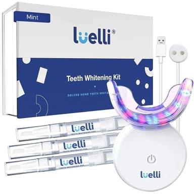 Luelli Teeth Whitening Kit with 32 LED Accelerator Light, Wireless Mouth Tray, 20+ Treatments, Enamel Safe, Suitable for Sensitive Teeth, Home & Travel Use