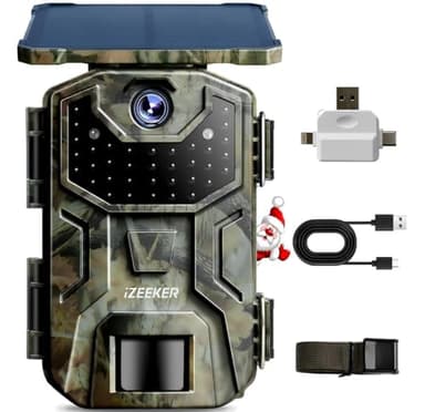 iZEEKER Solar Trail Camera 4K 30fps 48MP, Game Camera with Night Vision Motion Activated, 2600mAh Battery, No WiFi, IP66 Waterproof with SD Card Reader Compatible with Smartphones Computers