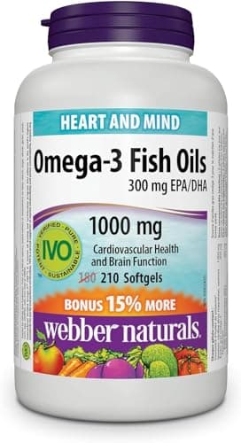 Webber Naturals Omega-3 Fish Oil 1,000 mg, 210 Softgels, Supports Cardiovascular Health and Brain Function
