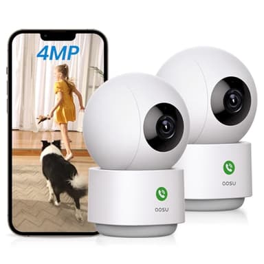 AOSU 4MP Security Camera Indoor - 2.5K Baby Monitor Pet Camera 360° for Home Security, WiFi Camera with 5/2.4 GHz Wi-Fi Router, One-Touch Call, Smart Motion Tracking (2 Pack)