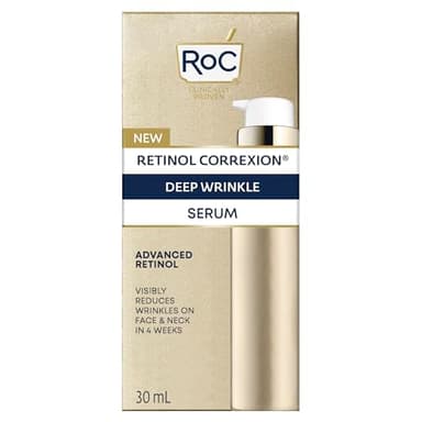 RoC Retinol Correxion® Deep Wrinkle Retinol Face Serum with Ascorbic Acid, Daily Anti-Aging Skin Care Treatment for Fine Lines, Dark Spots, Acne Scars, 30 ML