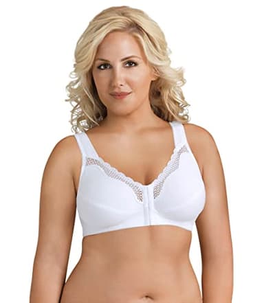 Exquisite Form Fully womens Front Close Cotton Posture Wirefree with Lace Full Coverage Bra, WHITE, 44DD US