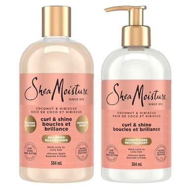 Shea Moisture Coconut & Hibiscus Curl & Shine Gift Set with Shampoo & Conditioner for Thick, Curly Hair 384 ml (Pack of 2)