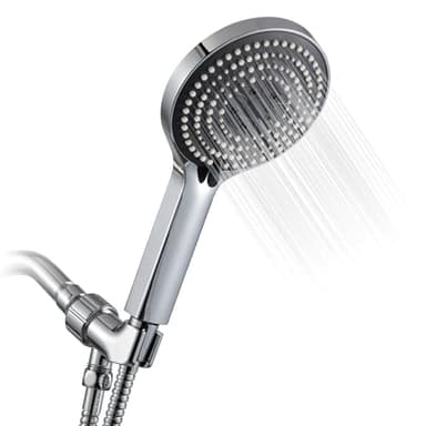 OFFO Shower Head Set, 6-Mode High Pressure Handheld Sprayer with 1.5m Stainless Steel Hose & Showerhead Holder, High Flow Large Powerful Boosting Handheld Showerhead for Low Water Pressure, Chrome