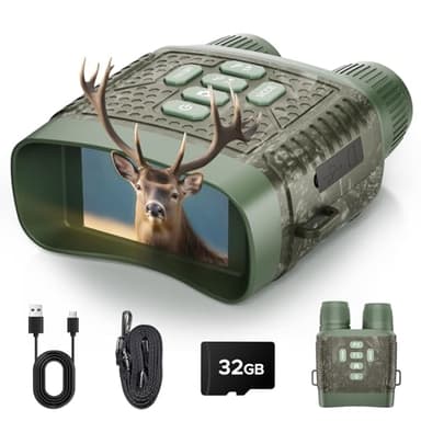 4K Night Vision Goggles - 48MP Infrared Binoculars for Hunting Camping Wildlife, 10X Digital Zoom 1300ft Range, 5000mAh Battery 15H Day/10H Night Use, 32GB Card, 3" LCD Screen