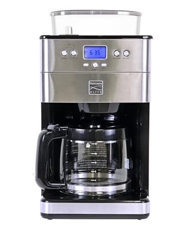 Kenmore Elite Grind and Brew Coffee Maker with Built‑In Burr Grinder, Automatic Drip Machine, 12‑Cup Programmable Brewer, Bean‑to‑Cup Cafetera, Stainless Steel Coffee Maker for Home & Office