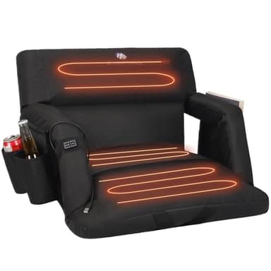 Heated Stadium Seat for Bleachers with Back Support & Padded Cushion,Portable Reclining Bleacher Chairs with Armrests,Waterproof,USB 3 Levels of Heat for Outdoor Camping Games Sports,25" Wide