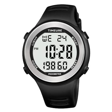 Mens Pedometer Watch for Walking Step Counter Watch No Charging, No App Connection, with EL Backlight. Simple, Practical Choice for Mobile-Free Fitness Enthusiasts TIMEURE-2308 (Black)