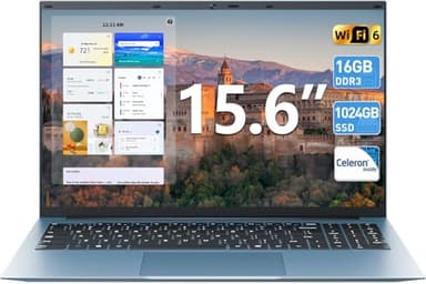 SGIN 15.6 Inch Laptops Computer with Office 365, Win 11 Laptop, 16GB RAM 1024GB SSD Ordinateur Portable, Celeron N5100 Quad-Core, 180° Open Angle, 7000mAh, Type-C, HDMI, for Business and Students