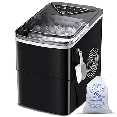 Ice Maker, Countertop Ice Makers,26lbs in 24 Hrs Ice Machine Self-Cleaning, 2L Water Tank Low Noise,9 Bullet Cubes 6 Mins, Machine A Glace with Ice Bags, Spoon, Ice Basket(Black)
