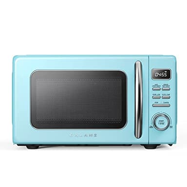 Galanz GLCMKZ07BER07 Retro Countertop Microwave Oven with Auto Cook & Reheat, Defrost, Quick Start Functions, Easy Clean with Glass Turntable, Pull Handle,0.7 cu ft, Blue
