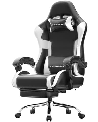 Dowinx Gaming Chair with Lifting Linkage Armrests, Footrest, Massage Lumbar, Ergonomic Gaming Chairs for Adults 330lbs, Adjustable High Back Computer Office Chair for Teens, Kids, Black and White