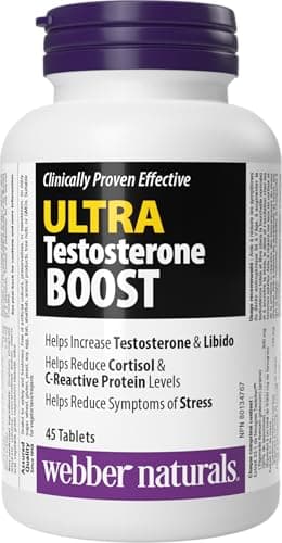 Webber Naturals Ultra Testosterone Boost, 45 Tablets, Contains Testofen Fenugreek, Maca, Ashwagandha, Zinc & Boron, Men’s Health Support, Vegan