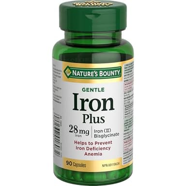 NATURE'S BOUNTY Iron Plus 28 mg, Gentle, Helps Prevent Anemia, Aids Red Blood Cell Formation, 49 g