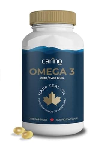 Carino Omega 3 Harp Seal Oil Capsules - DHA, EPA & DPA - Superior Source of Omega-3 - Highly Digestible & Bioavailable - Better Results & No Fishy Burps - Pure & Natural - Sustainably Sourced - Product of Canada