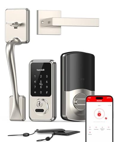 Keyless Entry Door Lock Deadbolt with Handle, Hornbill Smart Locks for Front Door, Entry Door Keypad Lock Set, Electronic Digital Bluetooth Code Touchscreen Lock, Auto-Lock, Satin Nickel